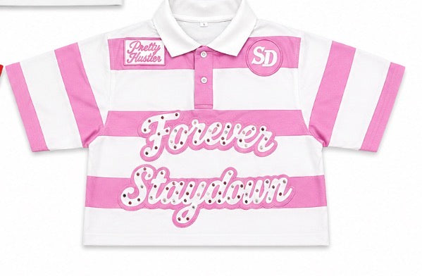 “Pretty girl Love Staydown” Pink Cropped Polos