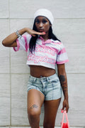 “Pretty girl Love Staydown” Pink Cropped Polos