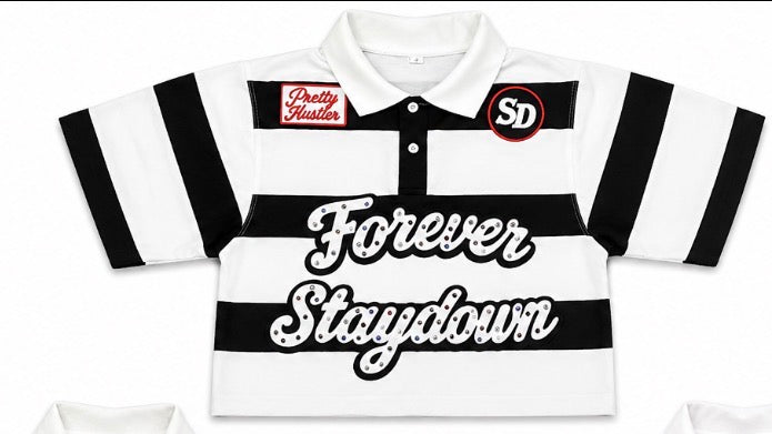 “Pretty girls love staydown” Black cropped polo
