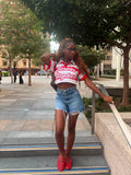 “Pretty Girl Love Staydown” Red Cropped polo