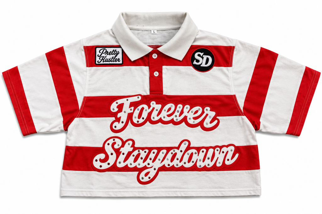 “Pretty Girl Love Staydown” Red Cropped polo